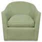The Highland House Wear Low Profile Swivel Chair features spring green upholstery, a rounded back, wide arms, and a thick seat cushion—adding comfort and style to any space.