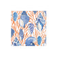 The Shell Toile Collection by Caspari features blue and white seashell patterns over orange coral branches on a white background—ideal for elegant table settings, entertaining, or gifting.