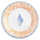 The Shell Toile Collection plate by Caspari features an orange coral rim and blue seashell center, making it perfect for stylish table settings, entertaining, or gifting.