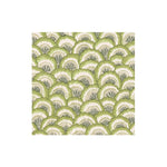The Pontchartrain Scallop Collection by Caspari features eco-friendly, triple-ply napkins with a fan-shaped green and cream foliage pattern on a white background.