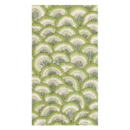 The Pontchartrain Scallop Napkin Collection by Caspari features a repeating green foliage pattern on white, ideal for eco-friendly gatherings or biodegradable napkins.