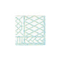 The Bamboo Screen Collection by Caspari features square white tiles with raised geometric patterns in light blue and yellow—an eco-friendly design inspired by biodegradable materials.