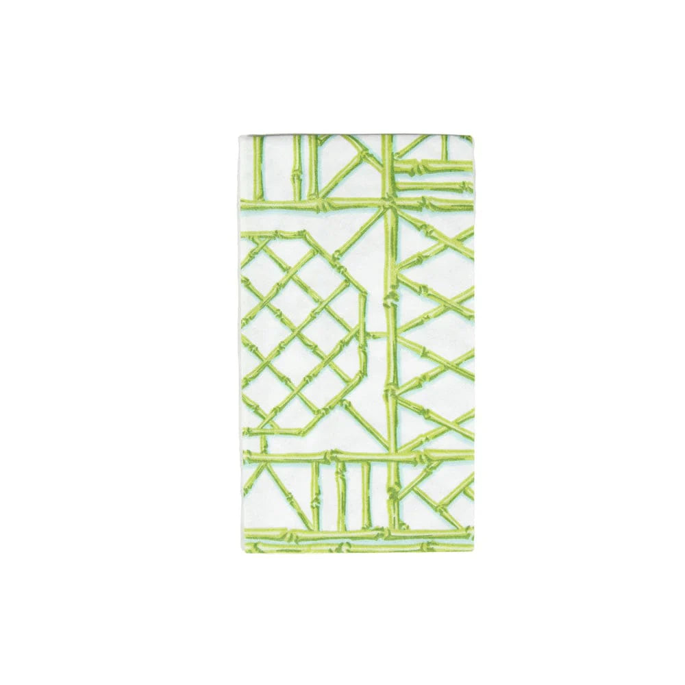 The Caspari Bamboo Screen Collection features biodegradable rectangular items with green bamboo-like intersecting lines on a white background—ideal for eco-conscious users.