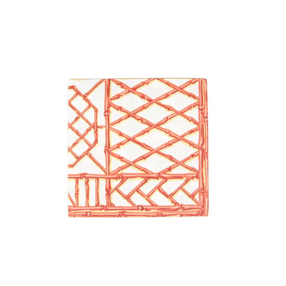 The Bamboo Screen Collection by Caspari features a square tile with an embossed orange geometric pattern on a white background, perfect for eco-friendly spaces inspired by biodegradable or paper linen napkins.