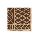 The Bamboo Screen Collection by Caspari features biodegradable napkins in a brown square design with tan geometric lattice and grid patterns reminiscent of bamboo or wood, set against a plain white background—offering an eco-friendly alternative to traditional tableware.