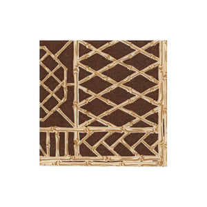 The Bamboo Screen Collection by Caspari features biodegradable napkins in a brown square design with tan geometric lattice and grid patterns reminiscent of bamboo or wood, set against a plain white background—offering an eco-friendly alternative to traditional tableware.