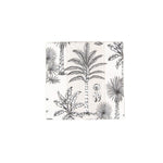 Southern Palms by Caspari is a square, eco-friendly white napkin decorated with repeating black botanical illustrations of palm trees and plants.
