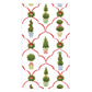 The Petit Jardin De Noel Collection by Caspari features potted Christmas trees and wreaths in decorative containers with red ribbon arches on a white background—ideal for festive paper dinnerware or party plates.