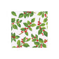 The Caspari Painted Holly White Collection napkin features green leaves and red berries, ideal for adding a festive touch to your party supplies or table settings.