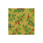 The Caspari Painted Holly Gold Collection features square paper napkins with a yellow background, green leaf and red berry pattern—ideal for table settings or charming party supplies.
