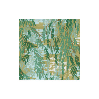 The Willows Green Collection by Caspari features green willow branches over water with blue and tan reflections—ideal for adding a tranquil elegance to party supplies or paper products for stylish table settings.