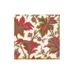 The Paisley Leaves Ivory Collection napkin by Caspari features a vibrant paisley leaf design in red, green, and purple on an ivory background—ideal for stylish table settings or matching your party supplies.