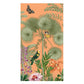 An illustration of tropical plants, flowers, a butterfly, a green and yellow parrot, and a bee on an orange background adorns Caspari's Paradise Garden Napkin Collection—perfect for brightening your table.