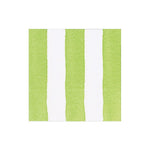 A square from Caspari's Cafe Stripe Collection features alternating vertical green and white stripes on a plain white background, evoking the look of chic, eco-friendly napkins.