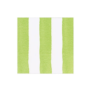 A square from Caspari's Cafe Stripe Collection features alternating vertical green and white stripes on a plain white background, evoking the look of chic, eco-friendly napkins.