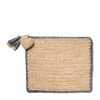 Large Raffia Trim Pouch - Denim Blue