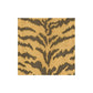 Caspari’s Tigre Collection features a square fabric sample with a gold background, bold brown tiger stripes, and a woven texture on white.