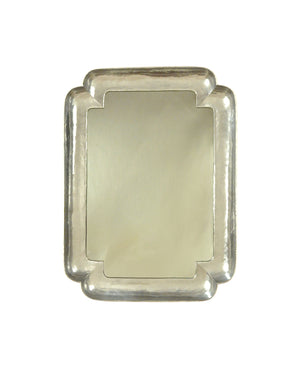 The Carvers' Guild Big Double Cove Mirror is a rectangular silver tray with rounded, indented corners and a bold mirror-like reflective surface, photographed against a white background.