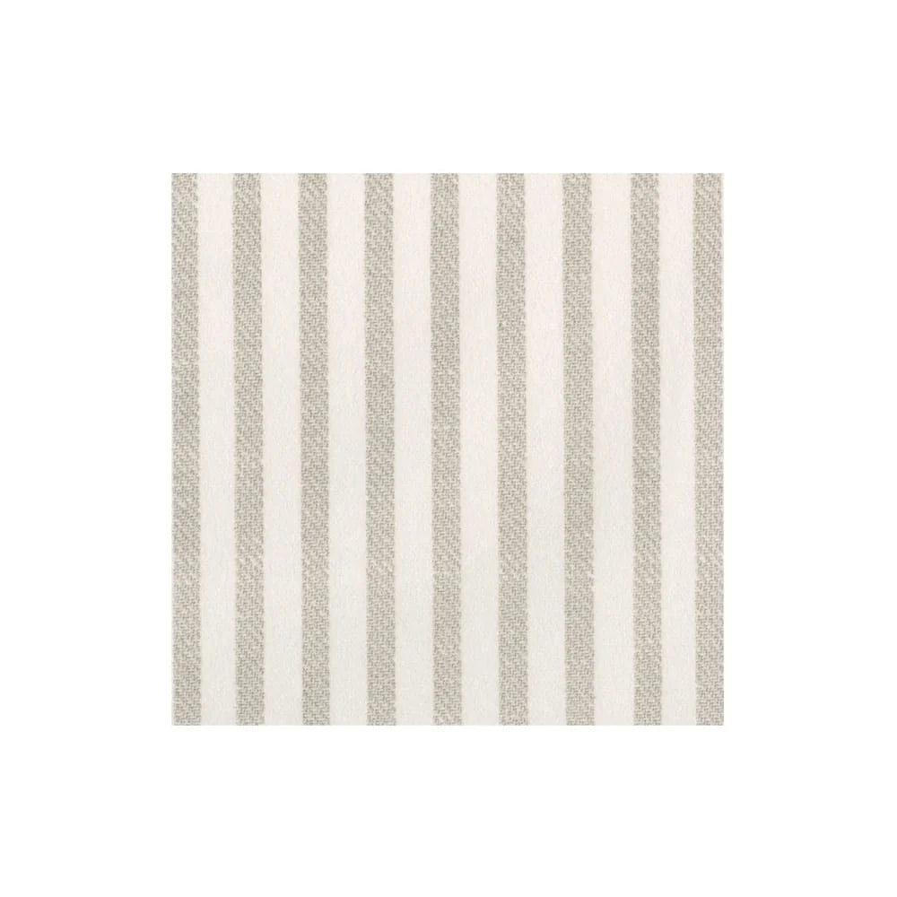 A square tile from Caspari’s Melograno Collection, featuring vertical gray and white stripes reminiscent of elegant paper linen napkins, set against a plain white background.