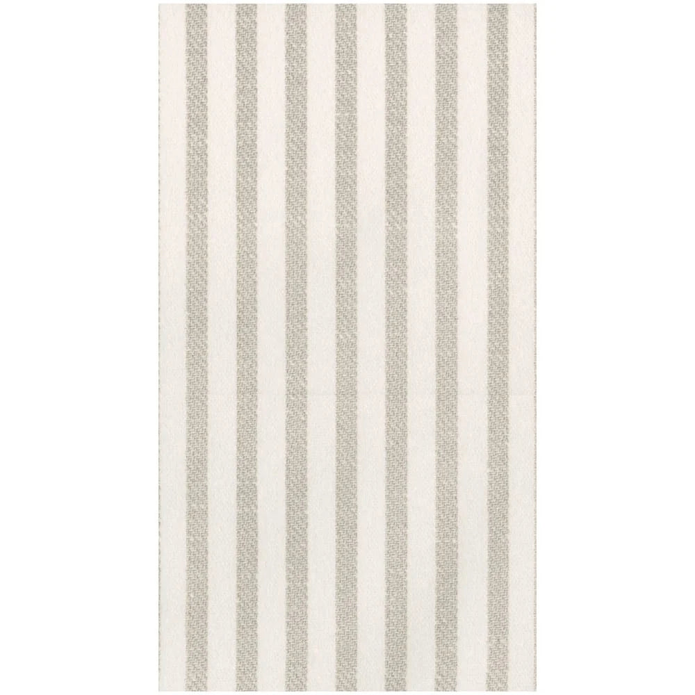 Rectangular rug from the Melograno Collection by Caspari, featuring alternating vertical light gray and white stripes—an ideal match for eco-friendly accents such as biodegradable or elegant paper linen napkins.