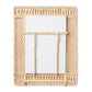 The Aerin Raffia Frame features a hand-woven rectangular raffia design with an organic pattern and holds two stacked rectangular mirrors in different sizes.