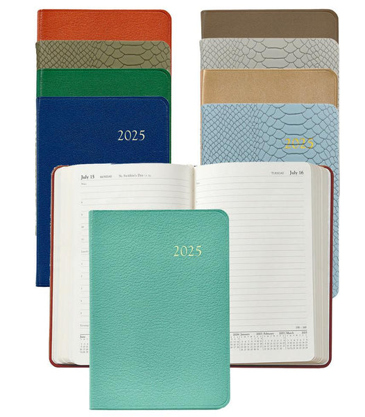 Explore the Graphic Image 2025 Daily Calendar collection, featuring planners in diverse colors. Some boast a sophisticated journal-like appearance, while others unveil lined appointment pages complete with dates and a compact calendar.