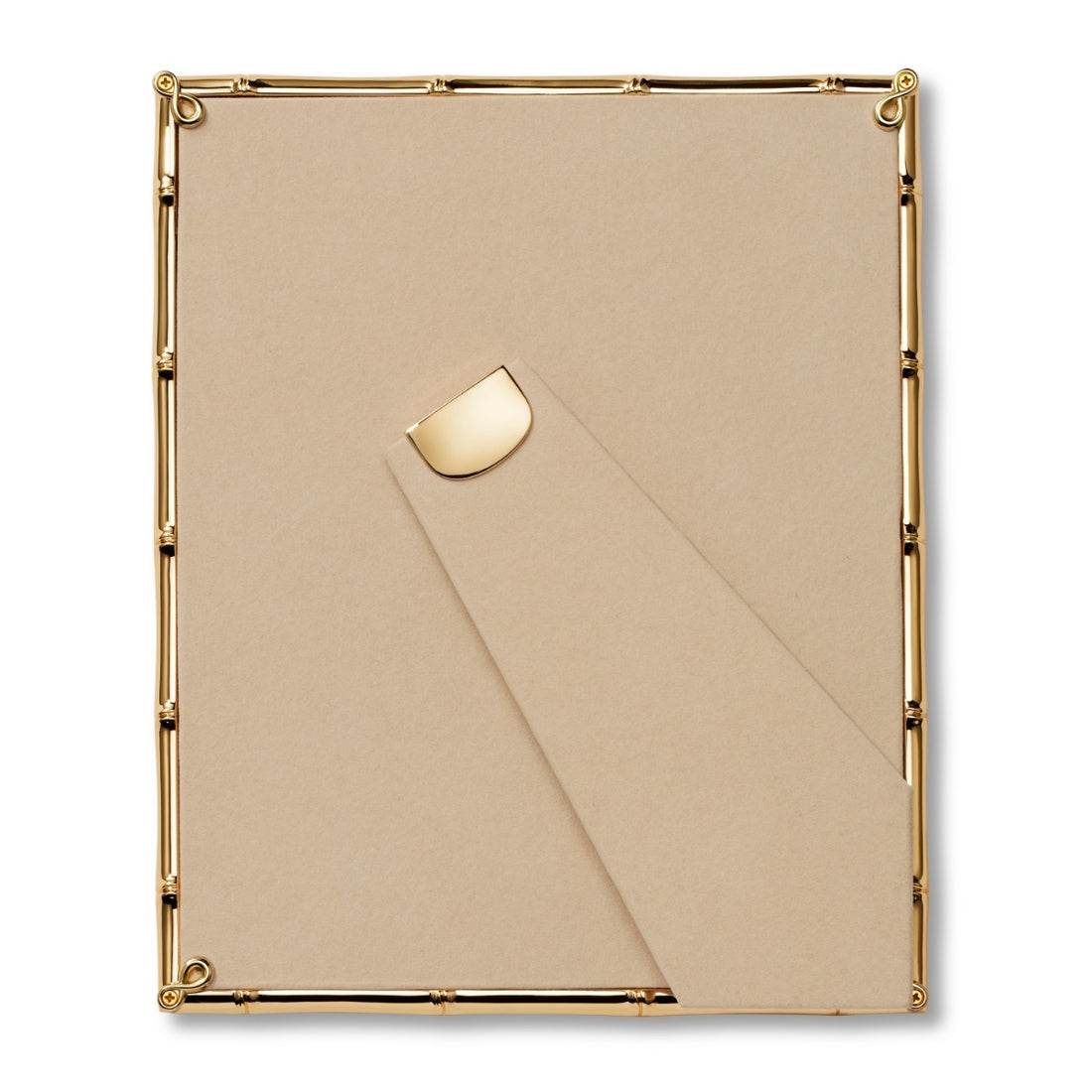 The Ava Bamboo Frame Collection by Aerin is displayed from the back, featuring its gold finish and extended stand against a plain background.