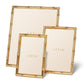 The Ava Bamboo Frame Collection by Aerin includes three gold-finished bamboo-style frames in varying sizes, each featuring a blank insert with the Aerin brand name in gold text.