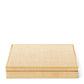 The Aerin Colette Cane Chess Set features a rectangular beige woven case with a flat lid and gold trim, ideal for storing chess pieces in style.