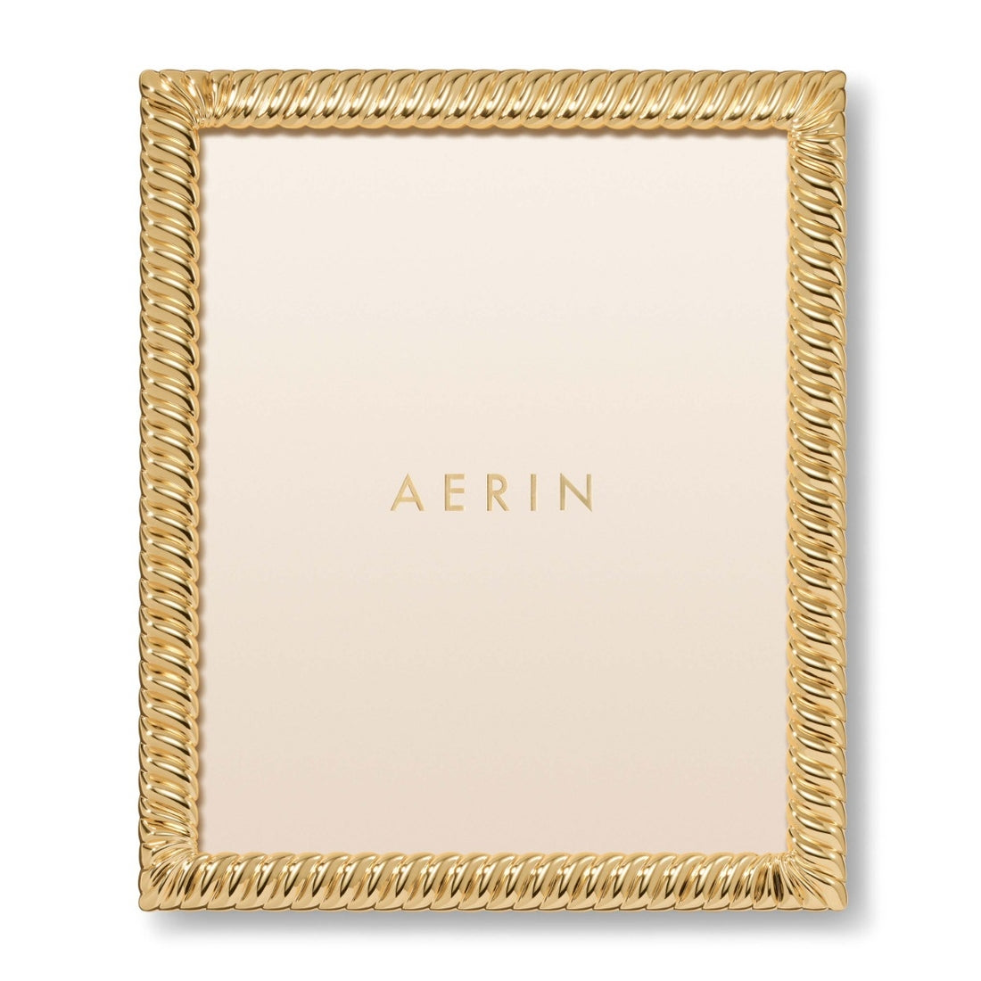 The Loretta Frame Collection by Aerin features a gold frame with a classic twist design, ideal for elegant photo displays, and showcases the "AERIN" logo on a light background.