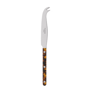Introducing the Tortoise Small Cheese Knife by Sabre, featuring a stainless steel blade engraved with "SABRE PARIS" and a brown tortoiseshell-patterned handle secured by three rivets—perfect for serving cheese in style.
