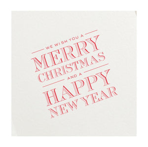 Send heartfelt holiday greetings with the Crane Foil Embossed Nutcracker Card Set, featuring a festive white card adorned with red text: "We wish you a Merry Christmas and a Happy New Year.