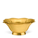Two vintage gold-tone Aerin Olivia Nesting Brass Bowl Set nesting bowls with scalloped edges and Art Deco design.