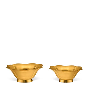 Two vintage brass Olivia Nesting Brass Bowl Set bowls with scalloped edges.