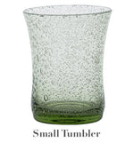 Part of the Juliska Provence Basil Drinkware Collection, this small tumbler features a green tint, flared rim, and bubble texture, bringing Provence-inspired charm to your table. Labeled “Small Tumbler.”.