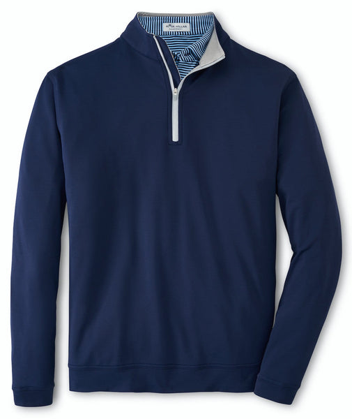 The Peter Millar Perth Melange Performance Quarter-Zip pullover is performance-focused with moisture-wicking technology.