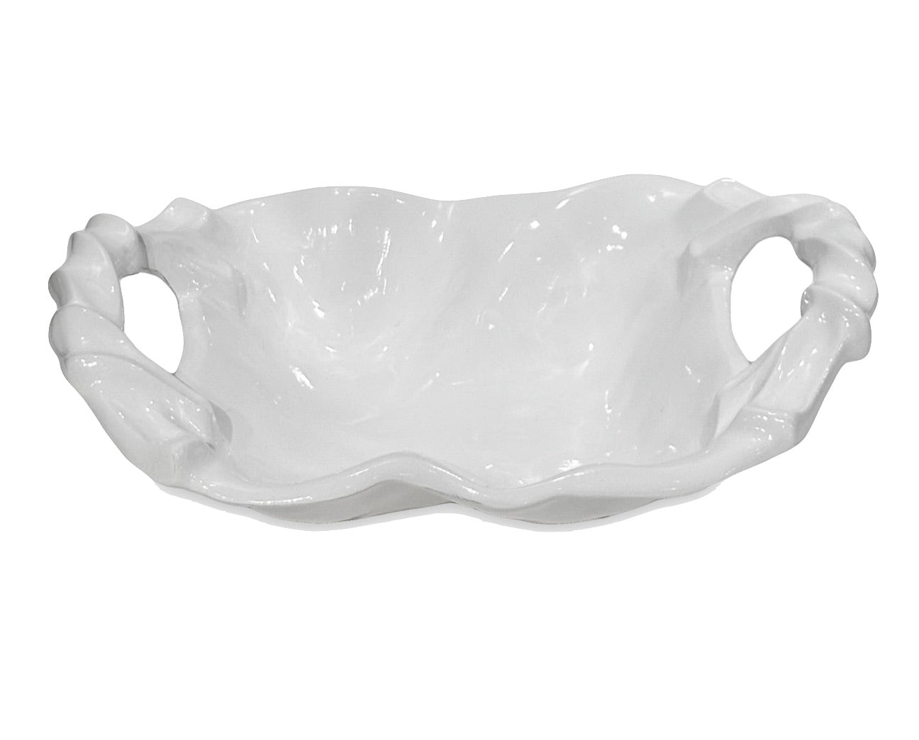The Beatriz Ball Vida Sasha Serveware Collection features a white ceramic serving platter with two twisted handles and a wavy rim, perfect for outdoor entertaining, shown against a plain background.