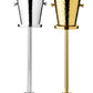 The EDZARD Capri Ice Bucket with Stand Collection features hammered stainless steel and gold buckets on tall stands, echoing luxury hotel sophistication with their elegant side-by-side display.