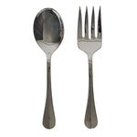 A Juliska Bistro 2 Piece Hostess Serving Set, Polished, featuring a stainless steel spoon and fork, is displayed side by side on a white background.
