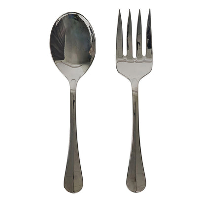 A Juliska Bistro 2 Piece Hostess Serving Set, Polished, featuring a stainless steel spoon and fork, is displayed side by side on a white background.