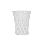 The Juliska Trellis Drinkware Collection features an elegant Czech glass tumbler with a textured diamond pattern, beautifully displayed against a plain white background.