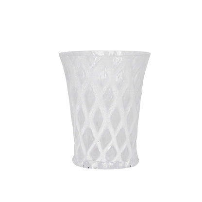 The Juliska Trellis Drinkware Collection features an elegant Czech glass tumbler with a textured diamond pattern, beautifully displayed against a plain white background.