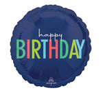The Signature Balloon by Burton+Burton is a round, dark blue foil balloon with the words "happy BIRTHDAY" printed in colorful letters, perfect for any celebration. Pair it with our stunning floral arrangements for an extra special touch and enjoy fast local delivery!