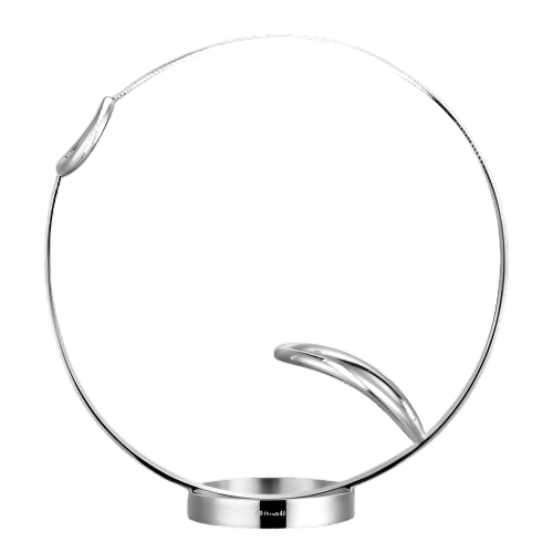 From the Andrée Putman collection, the Christofle Vertigo Silver-Plated Wine Server by Christofle is a sleek sculpture with a smooth base and two elegantly curved inward elements.