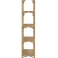 The Olisa Etagere by Currey and Company is a tall, narrow shelving unit with five open shelves crafted from wicker and rattan, finished in braided Abaca rope, shown from the front against a white background.