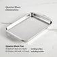 The Hestan Provisions OvenBond Tri-ply 3-Piece Set features warp-resistant stainless steel quarter sheet pans with handles, shown on a white surface, with cooking surface and overall size details provided—ideal for premium ovenware seekers.