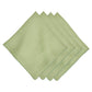Four neatly stacked light green Berry Scallop linen napkins from Juliska, each with scalloped stitched edges, arranged in a fanned-out pattern against a white background—an elegant complement to the Juliska Berry Scallop Napkin & Tablecloth Collection.