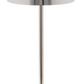 The Zafferano America Poldina Pro Mini Table Lamp Collection features a modern metallic finish, conical shade, straight cylindrical stem, and square base. This cordless lamp is ideal for both indoor and outdoor use.