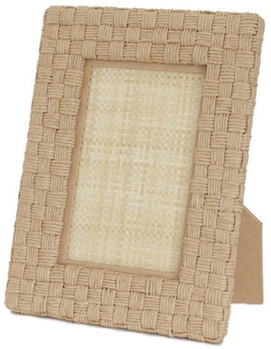 A Pigeon and Poodle Genova Frame Collection with a crisscross pattern and a stand, displayed against a white background.