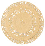 The Soleil Placemat by Blue Pheasant features a round, woven beige rattan design with an intricate openwork border and a solid center, adding textured, natural fiber elegance to your table.